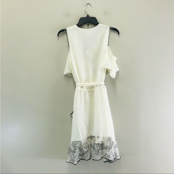 foxiedox Cream Cold-Shoulder Ruffle Lace Wrap Dress - Picture 7 of 8